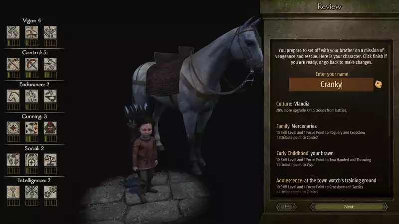 You can play "Mount & Blade 2: Banner Road" as a bloodthirsty baby.