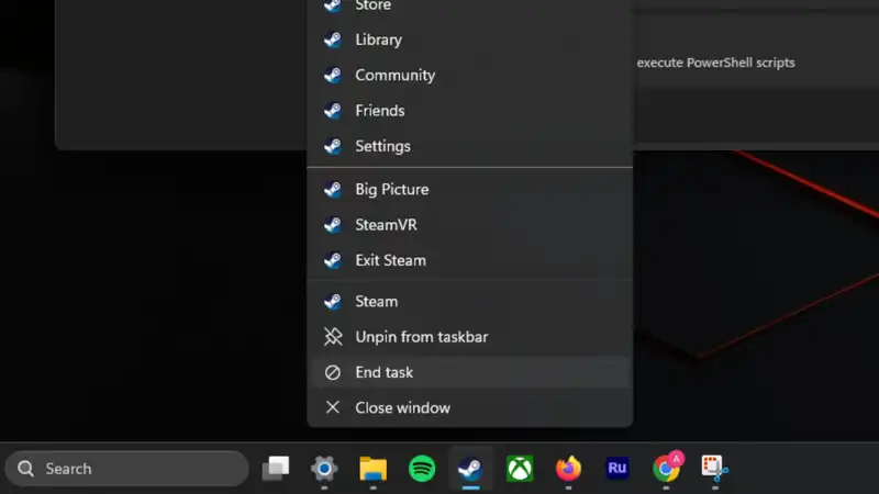 What I missed In Windows 11, it is possible to "End Task" from the taskbar.